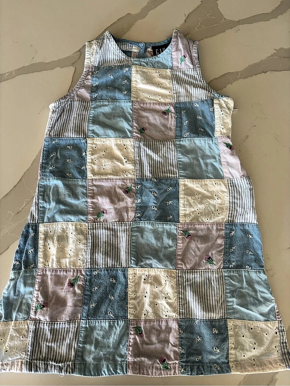 GAP Vtg y2k Girls Patchwork Cottagecore Sleeveless Cotton Shift Dress Sz 4/5